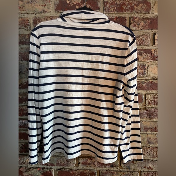 Madewell Navy White Breton Stripe Long Sleeve Tee Turtleneck Top Large - Picture 3 of 3